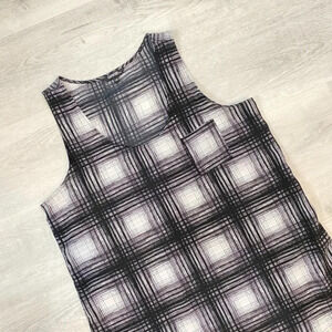George Gingham Crosshatch Plaid Print L Sleeveless Blouse in Black/White